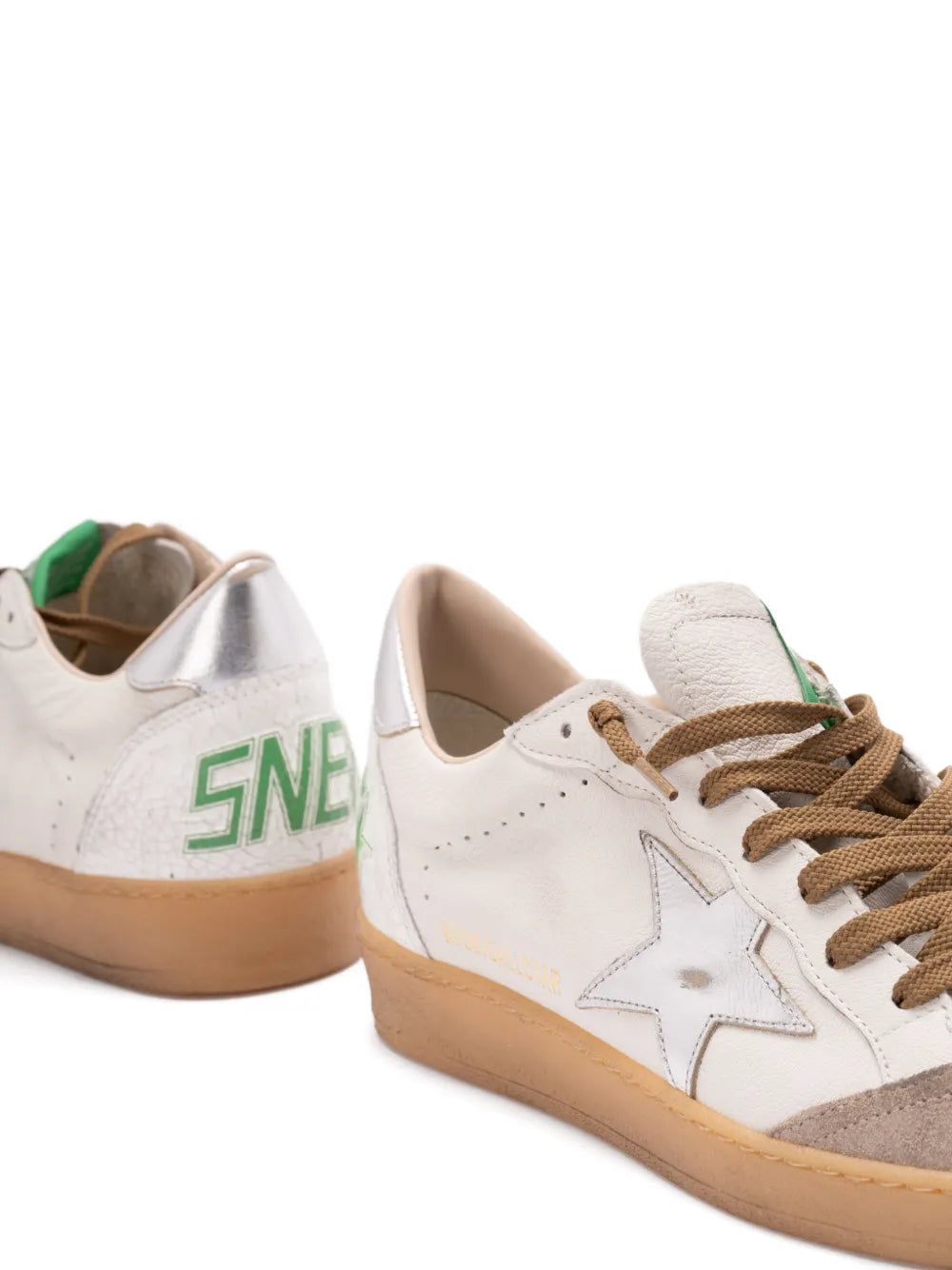 Golden Goose - Tenis "Ballstar (White, Silver & Green)"