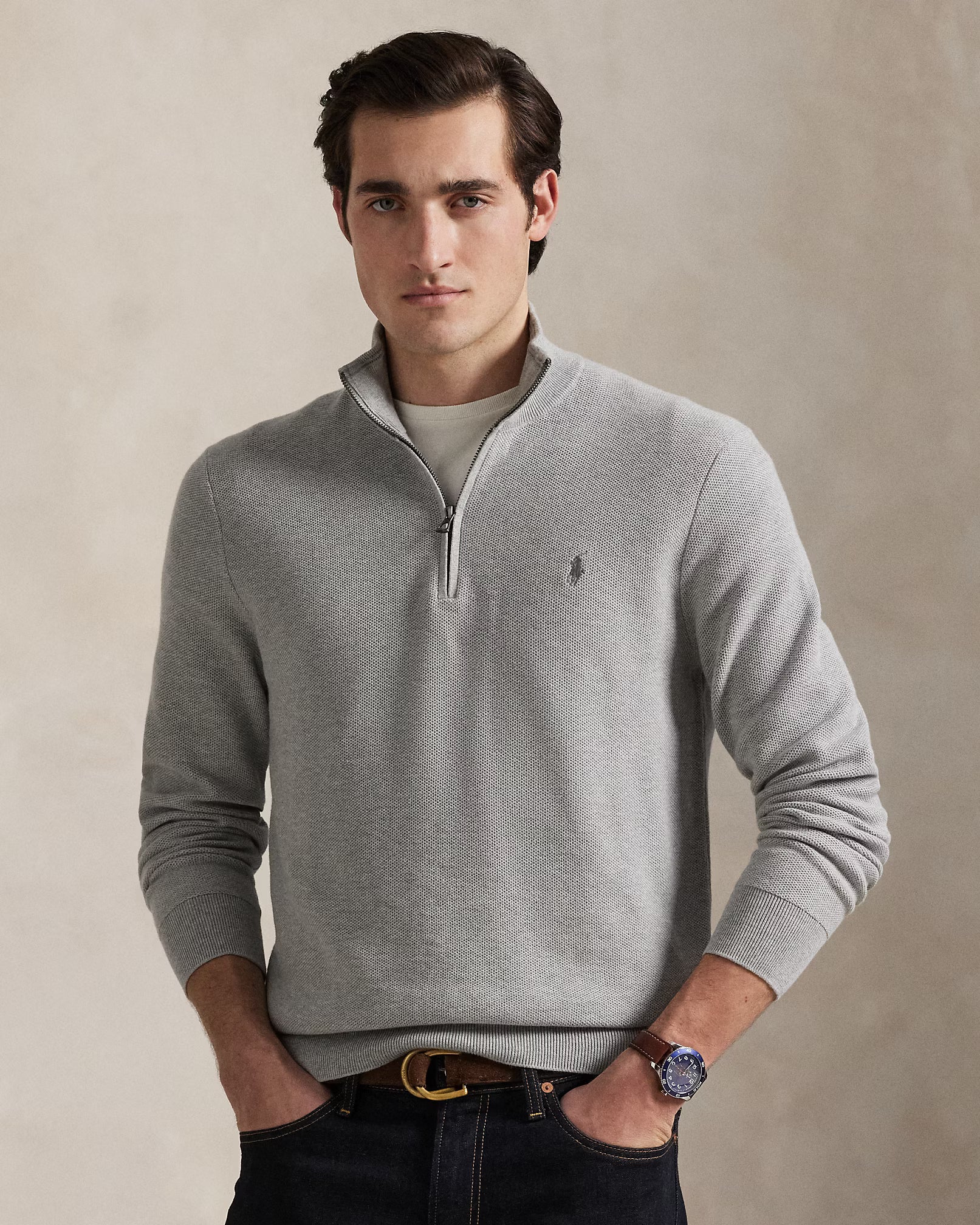 Polo Ralph Lauren - Suéter "Mesh-Knit Cotton Quarter-Zip" (Hombre)