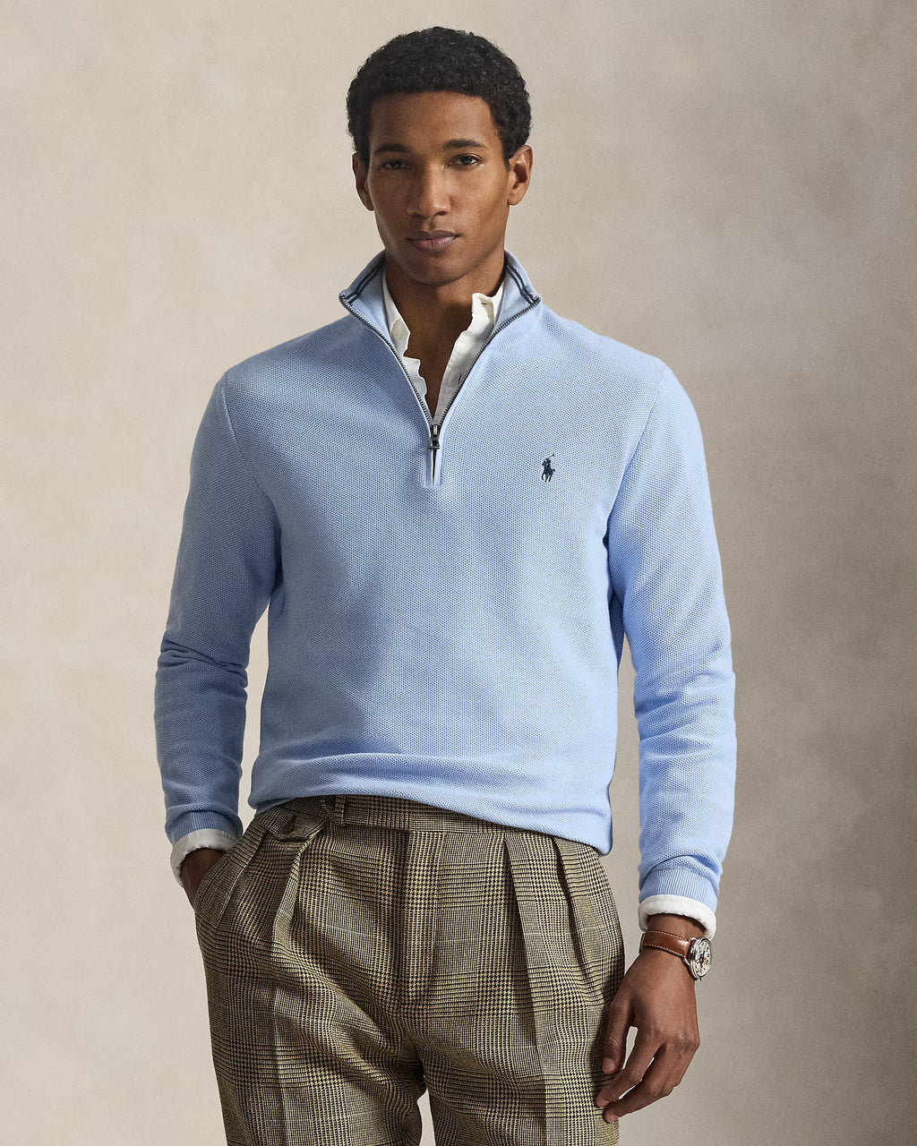 Polo Ralph Lauren - Suéter "Mesh-Knit Cotton Quarter-Zip" (Hombre)
