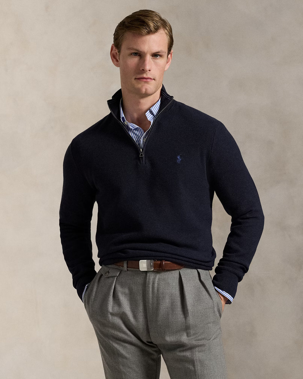 Polo Ralph Lauren - Suéter "Mesh-Knit Cotton Quarter-Zip" (Hombre)