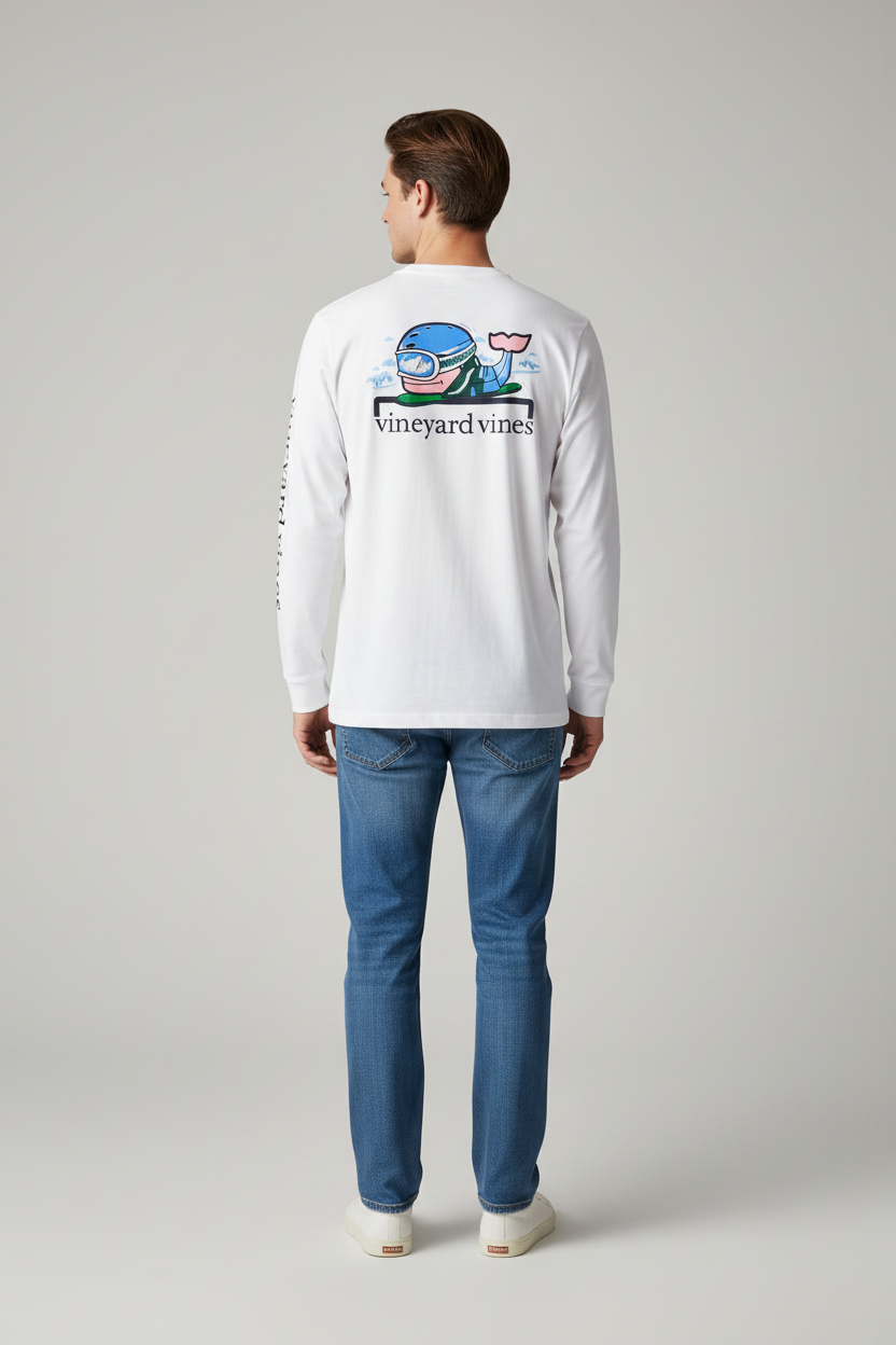 Vineyard Vines - Playera de Manga Larga "Snowboard Whale" (Hombre)