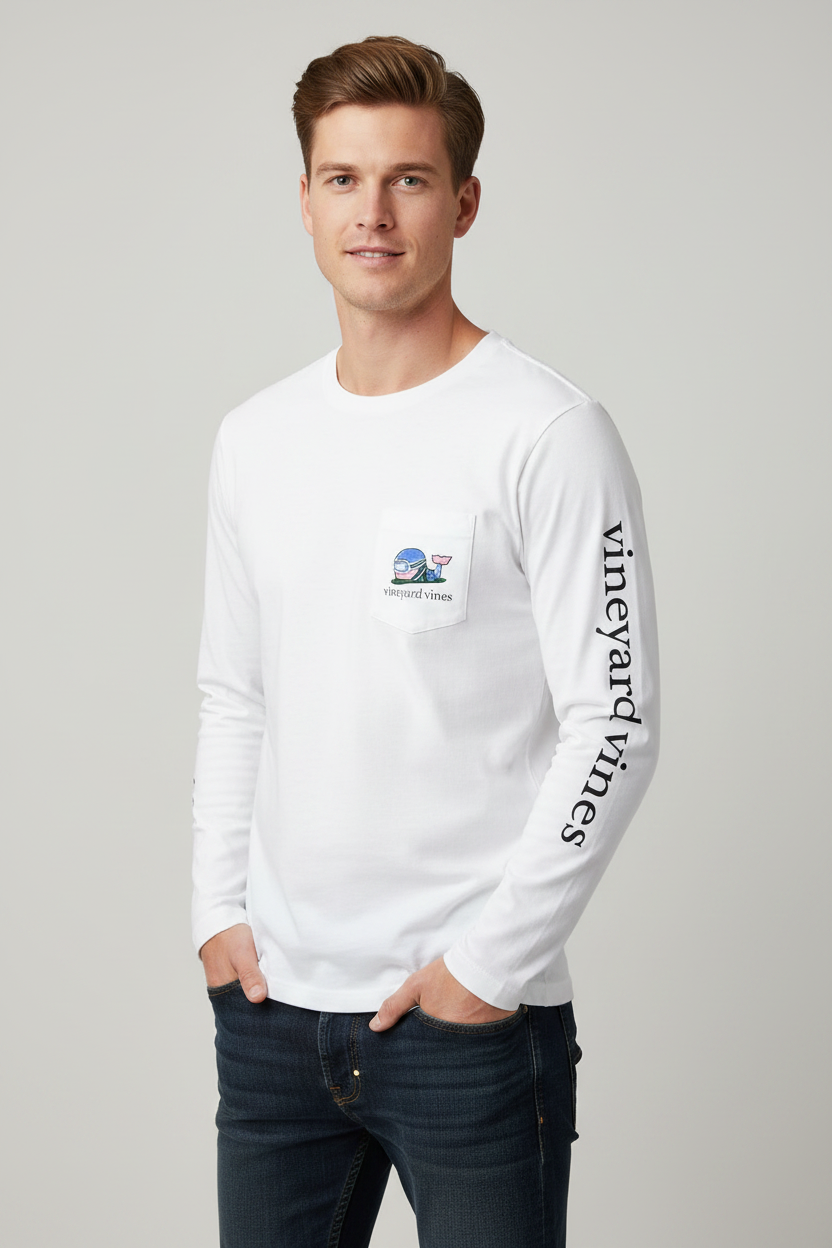 Vineyard Vines - Playera de Manga Larga "Snowboard Whale" (Hombre)