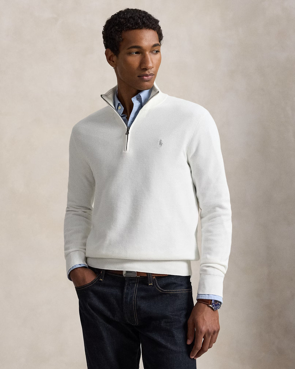 Polo Ralph Lauren - Suéter "Mesh-Knit Cotton Quarter-Zip" (Hombre)