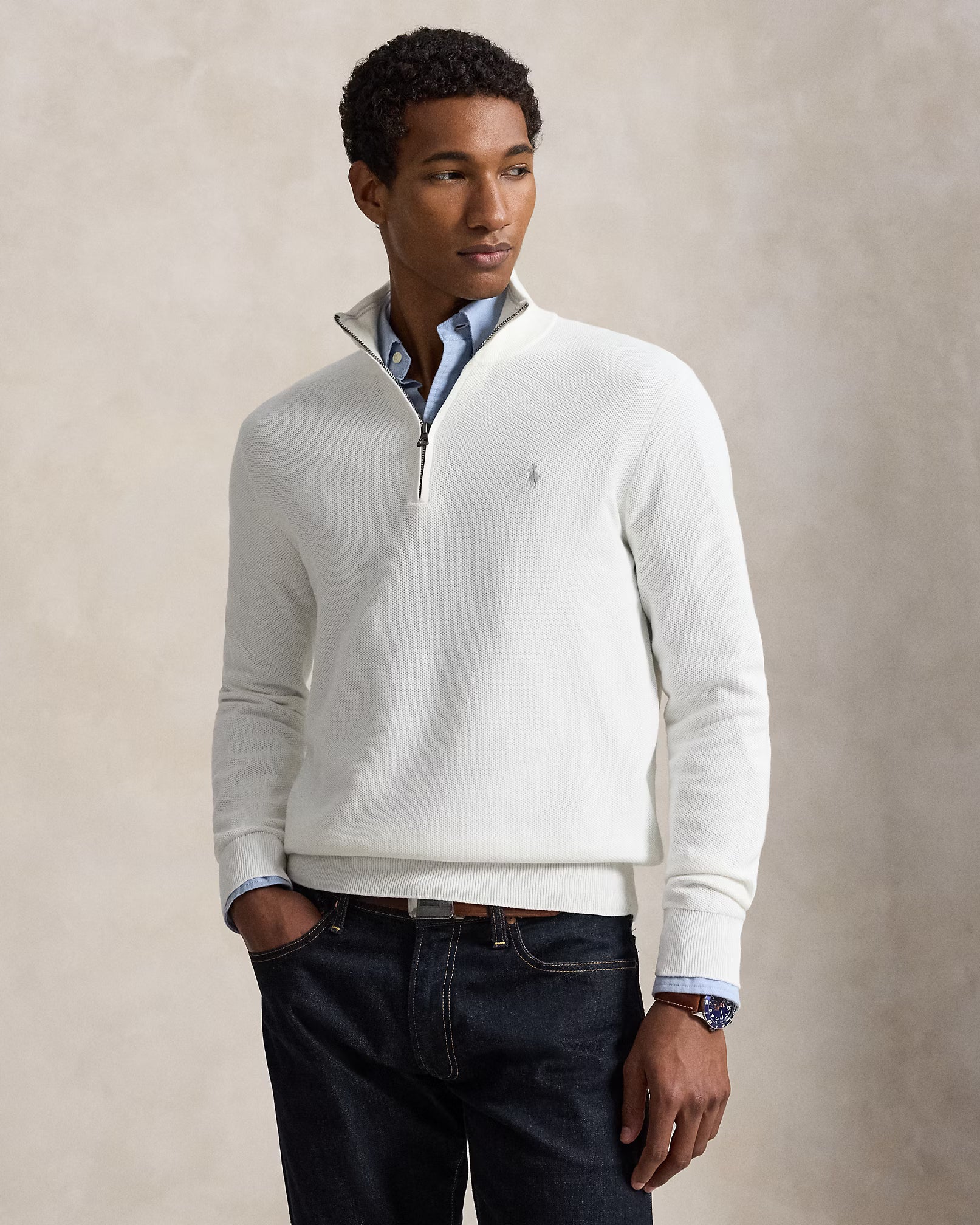 Polo Ralph Lauren - Suéter "Mesh-Knit Cotton Quarter-Zip" (Hombre)
