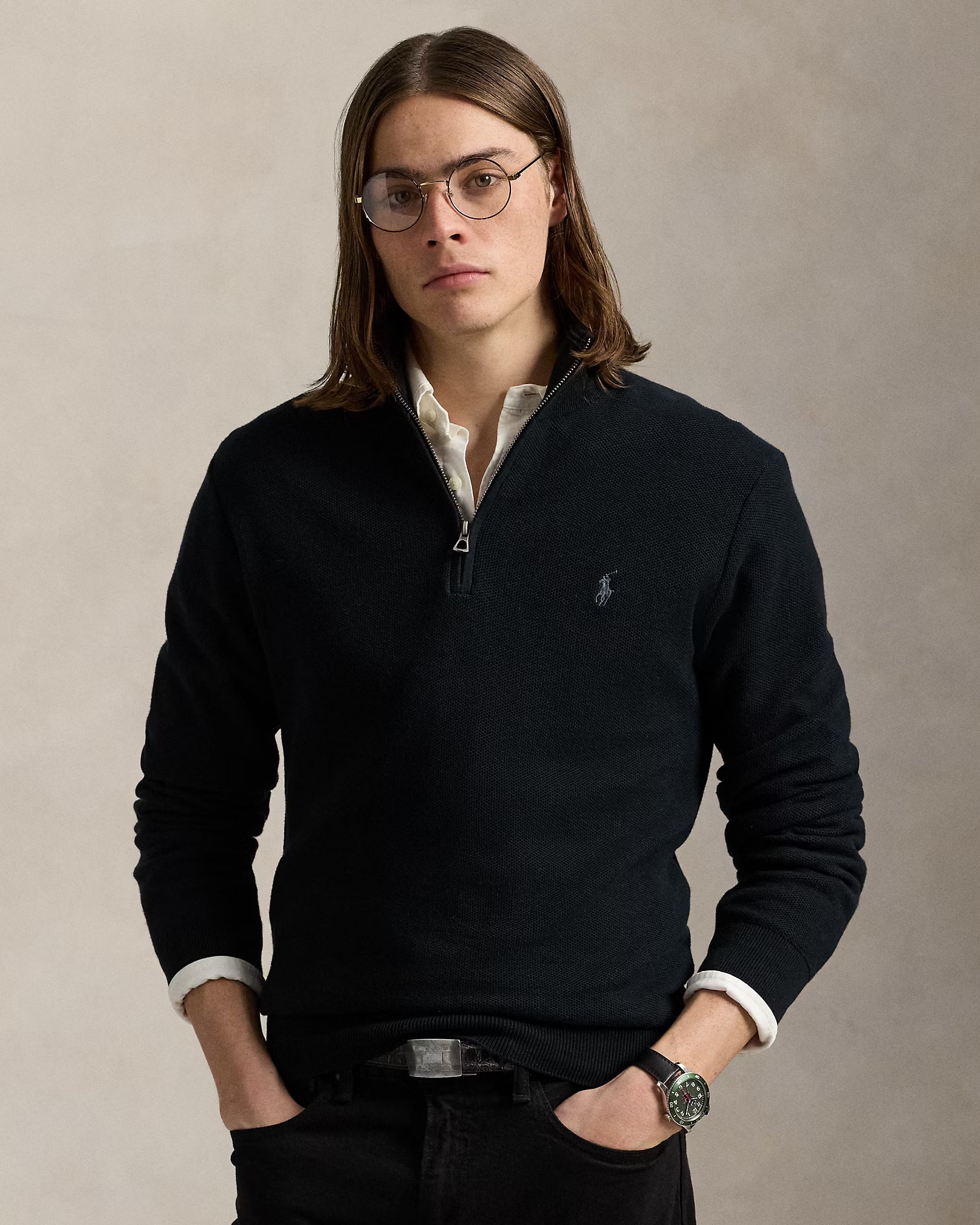 Polo Ralph Lauren - Suéter "Mesh-Knit Cotton Quarter-Zip" (Hombre)
